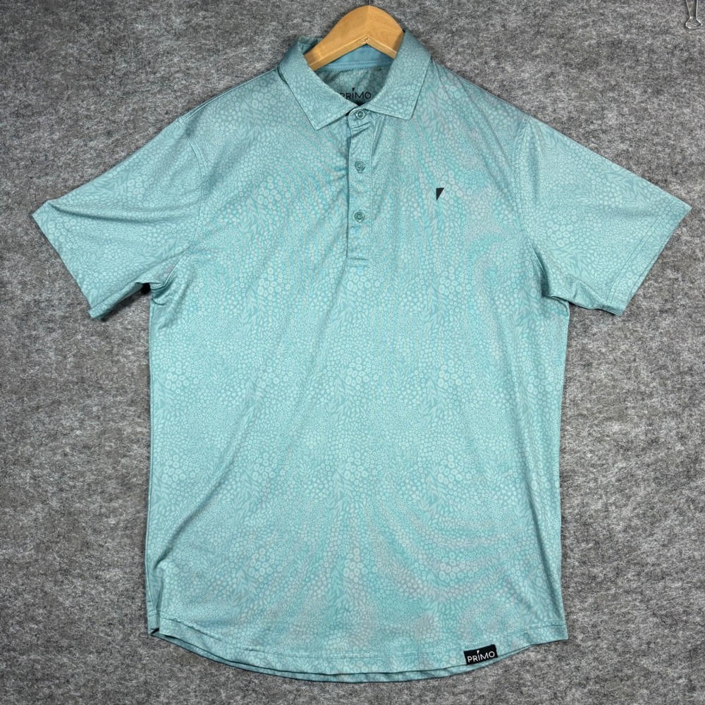 Primo Performance Golf Polo Shirt Mens M Teal Floral Short Sleeve Stretch Active